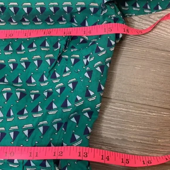 Emily and Fin Teal and Navy Sailboat Off-Shoulder Dress - Picture 5 of 6